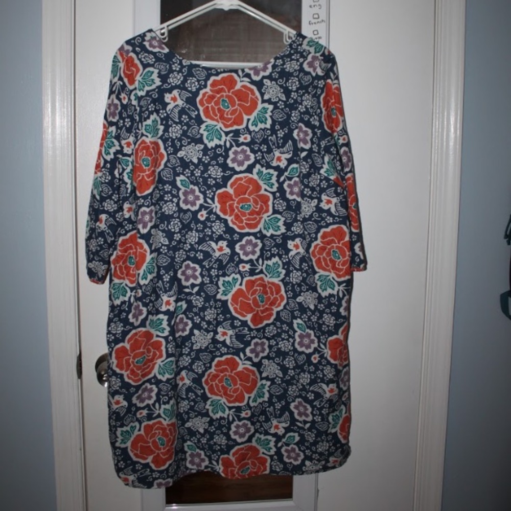 Navy, Purple, Coral, Turquoise Patterned Dress